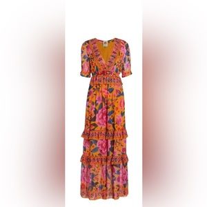 FARM Rio Yellow Floral Dream Maxi Dress size medium. NEW WITH TAGS.
